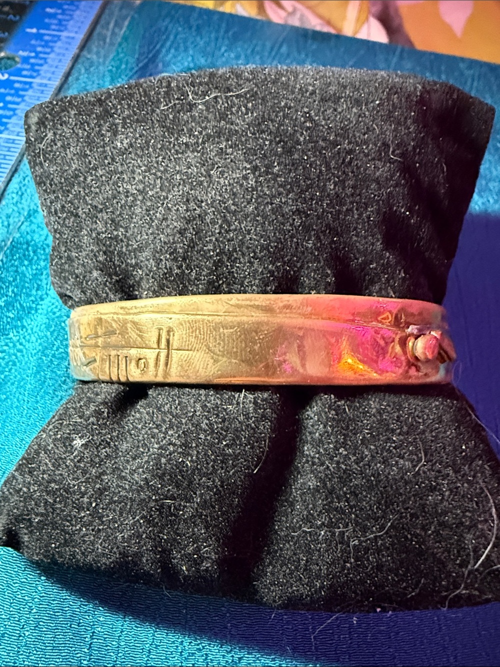 Handmade modernist brass copper and silver cuff bracelet